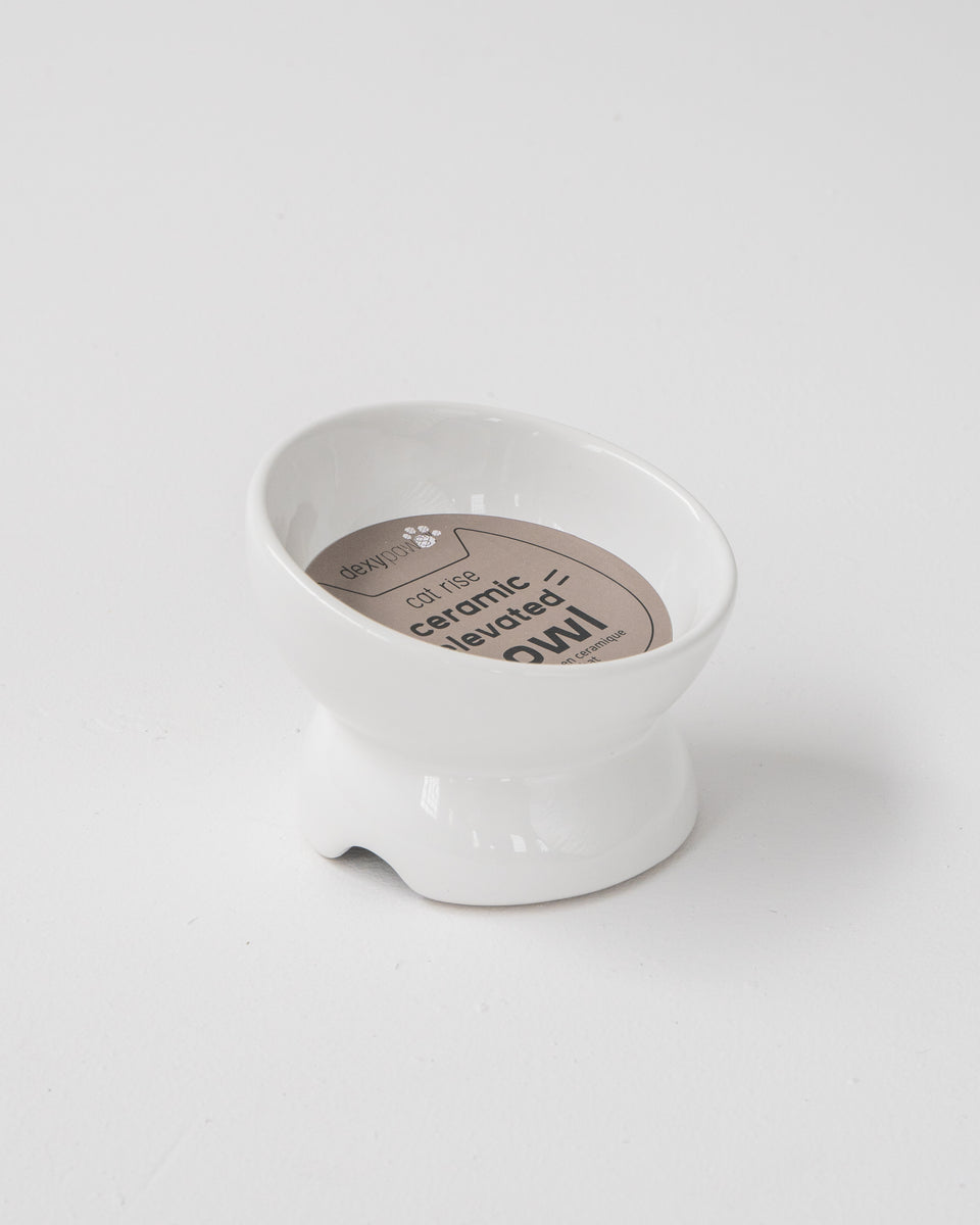Cat Ceramic Elevated Bowl White dexypaws